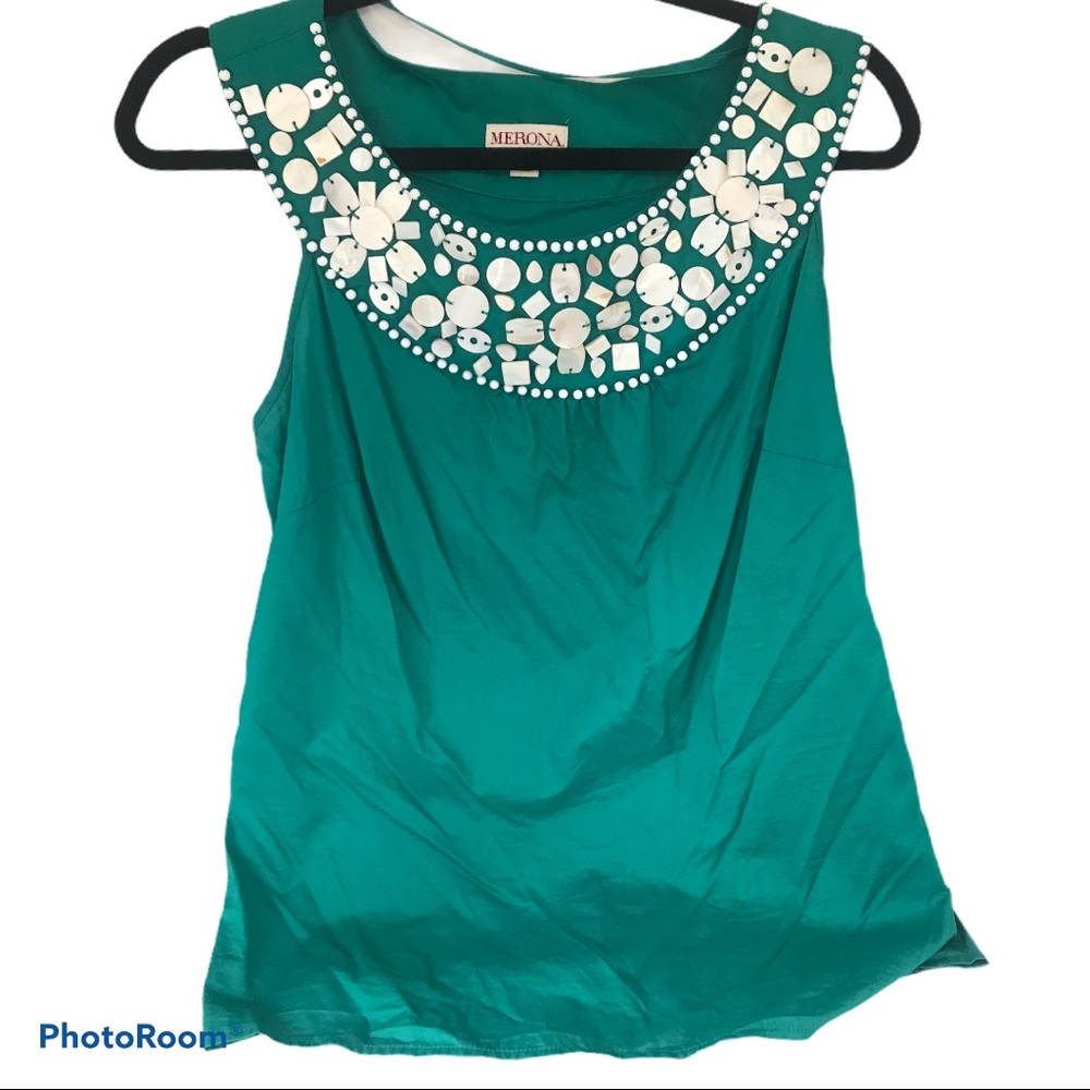 Women’s Large Merona Kelly Green Beaded Stone Tank